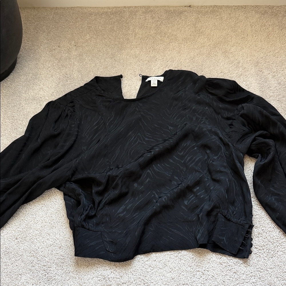 Topshop Black Textured Long-Sleeve Blouse